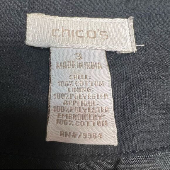 Chico’s Beaded Embroidered Open Front Blazer Jacket Size 3 XL Black White Cotton - Picture 4 of 5